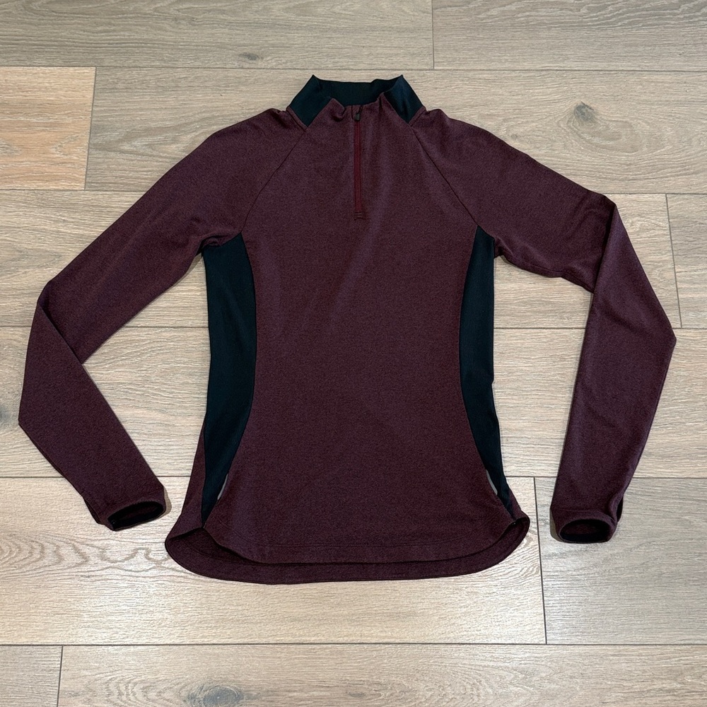 REI CO-OP Maroon Black Active Pursuits 1/4 Zip Long Sleeve Pullover Top Size XS